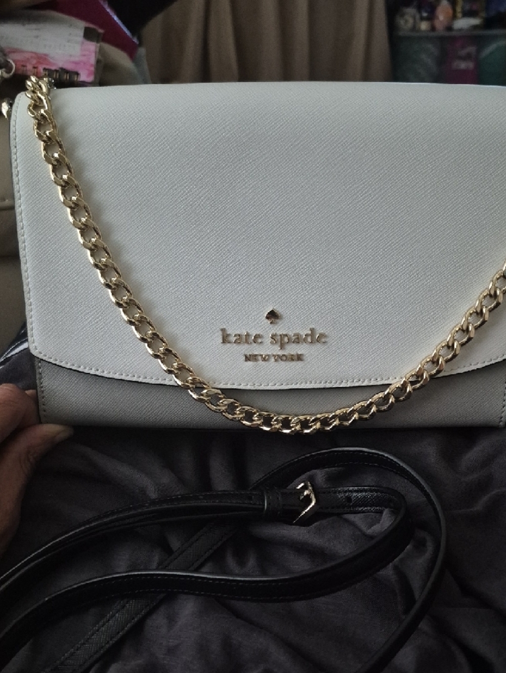 Kate Spade Two-Tone White & Light Gray Chain Strap Crossbody NWOT